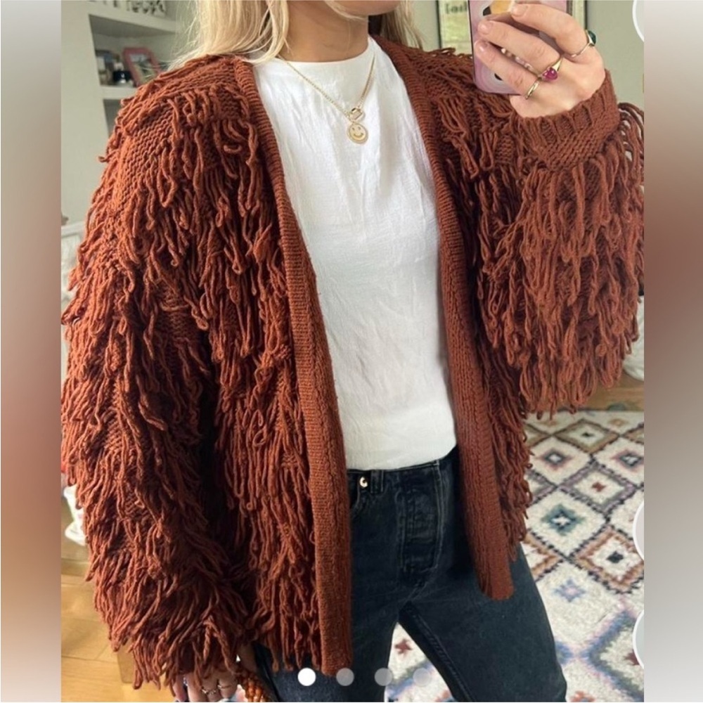 NWOT Zara Knit Cardigan 70s Shag oversized Instagram fav rust colour size medium